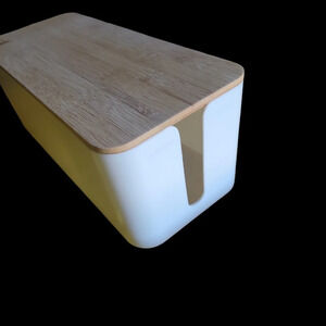 Cable Management Box  12x5x4.5 inches, Wood Lid, Cord Organizer